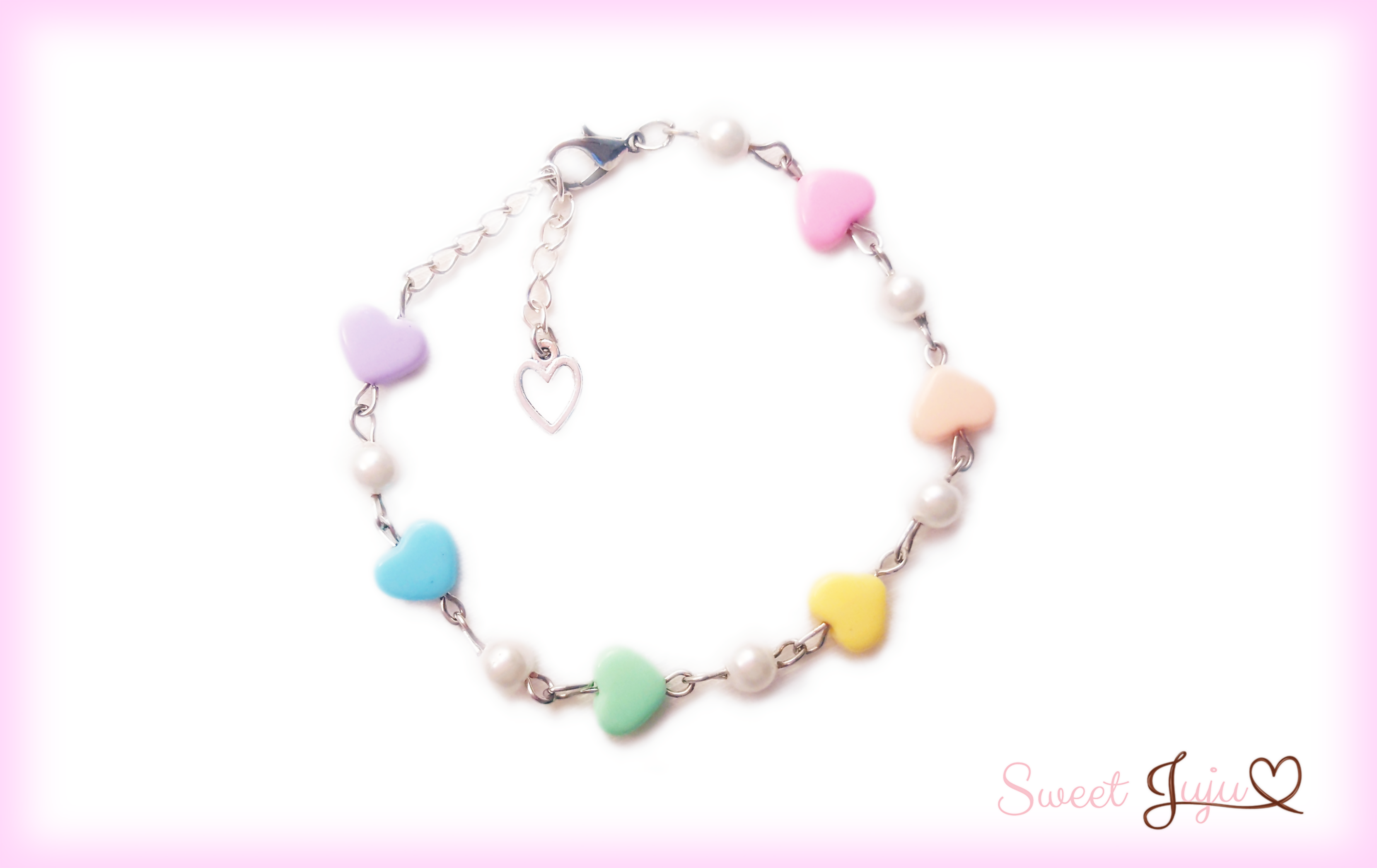 rainbow heart pearl charm bracelet