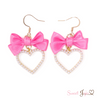 ribbon heart earrings dark pink