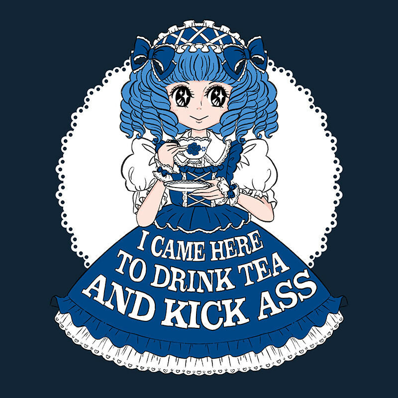 Navy %22Drink Tea & Kick Ass%22 (Oldschool) organic cotton t-shirt preview copy