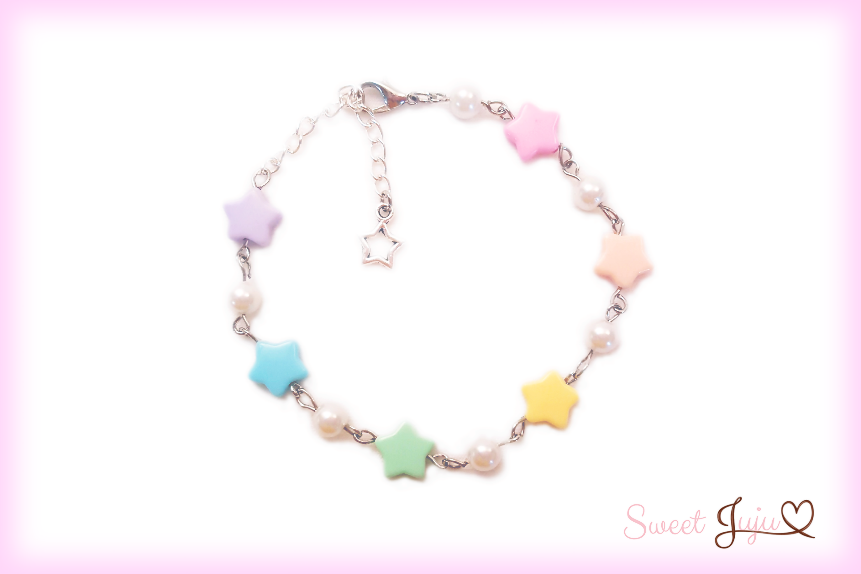 rainbow star pearl charm bracelet