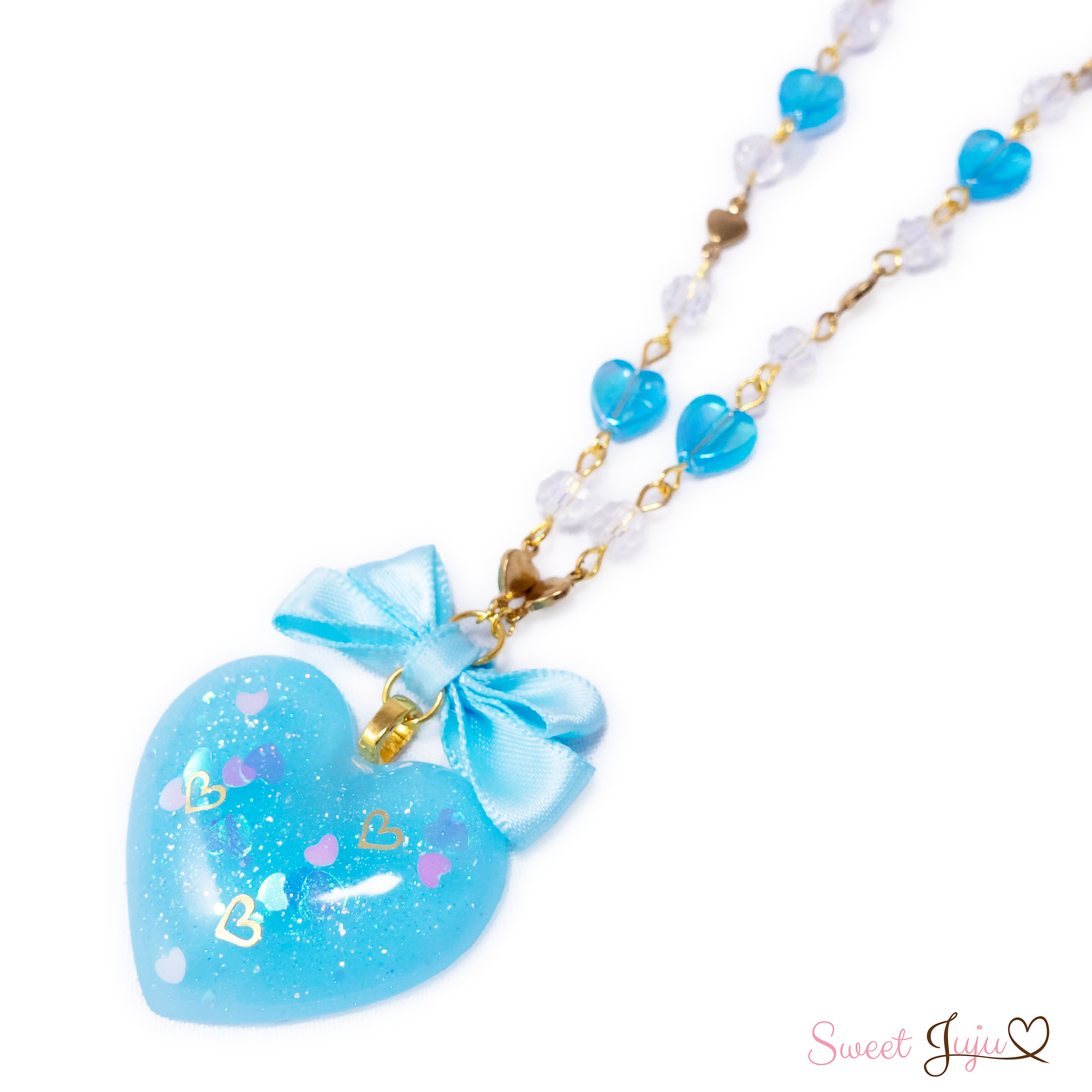 lovely glitter heart necklace sax