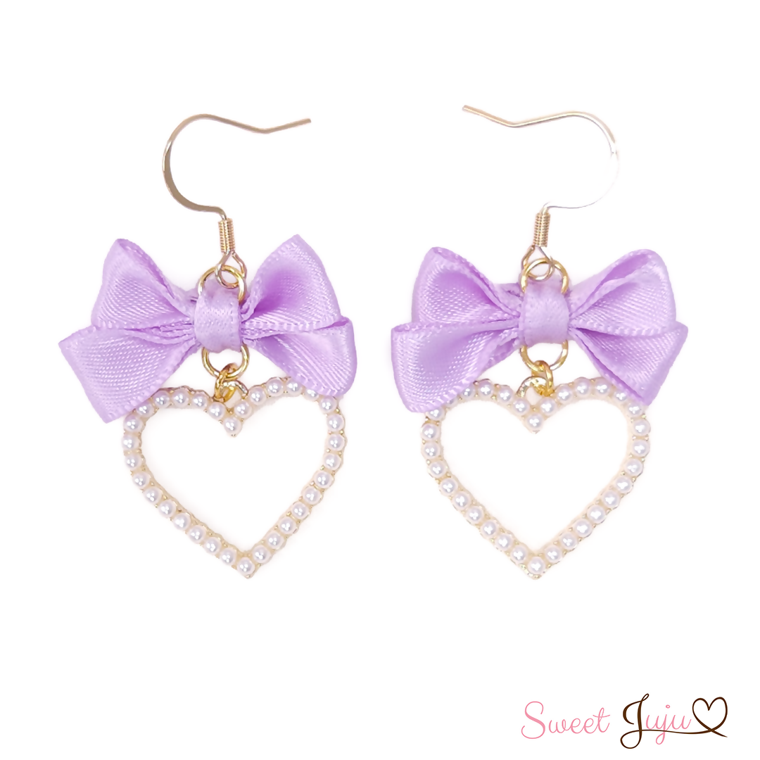 ribbon heart earrings lavender