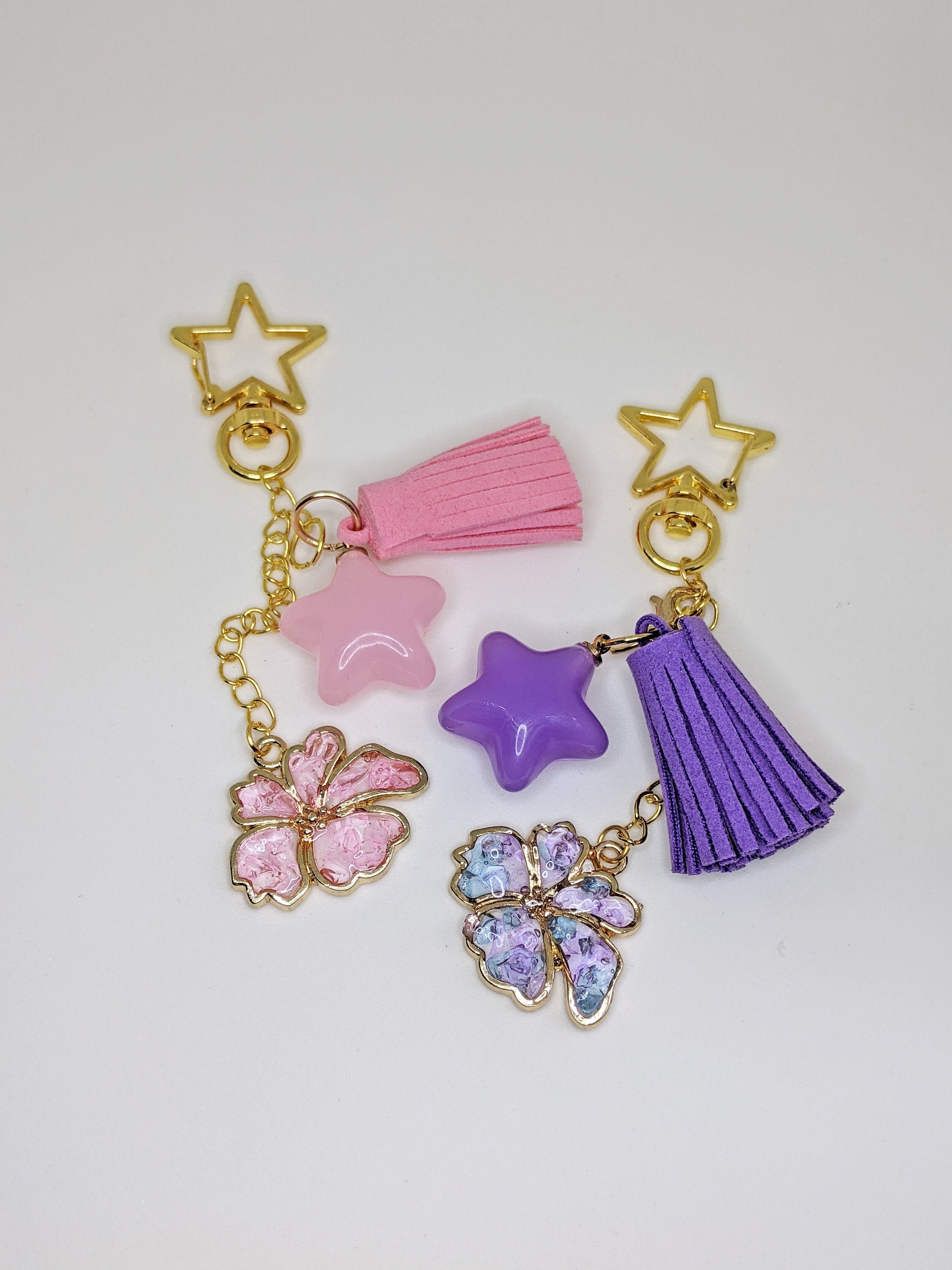 Star Flower Transparent Space Resin Keychain- Pink or Purple - Lolita Collective